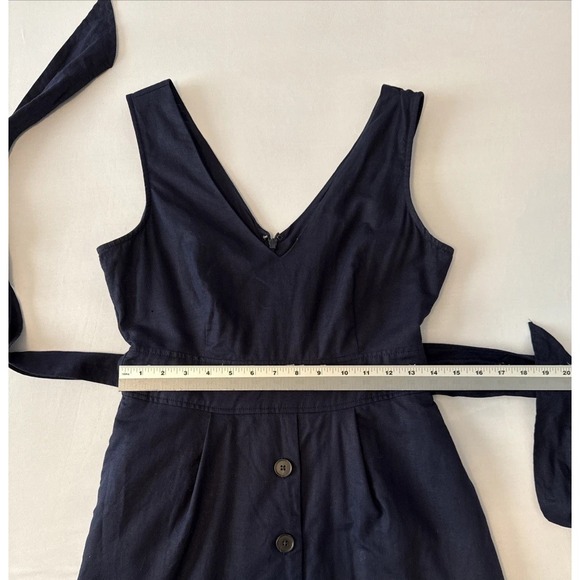 Gap Linen Dark Night Navy Blue Button Front Tie Midi Dress S Scandi Quiet Luxury - Picture 9 of 9